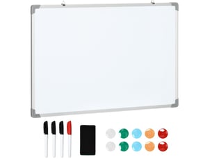 Tableau blanc magnétique 90 x 60 cm blanc aluminium, avec 4 marqueurs, 10 aimants et effaceur pour notes