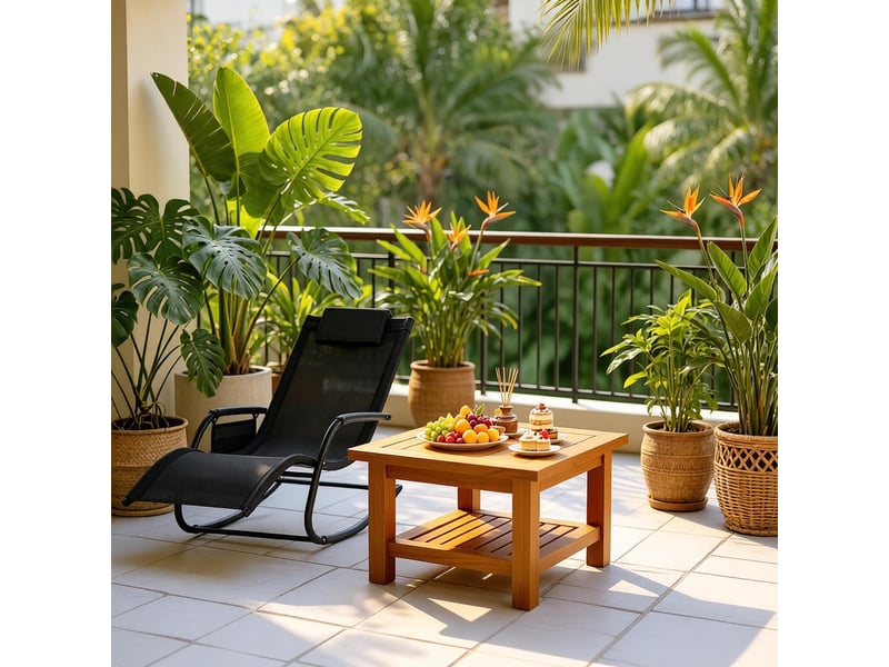  Fauteuil à bascule incurvé avec poche latérale, chaise longue pour extérieur  - Conforama B