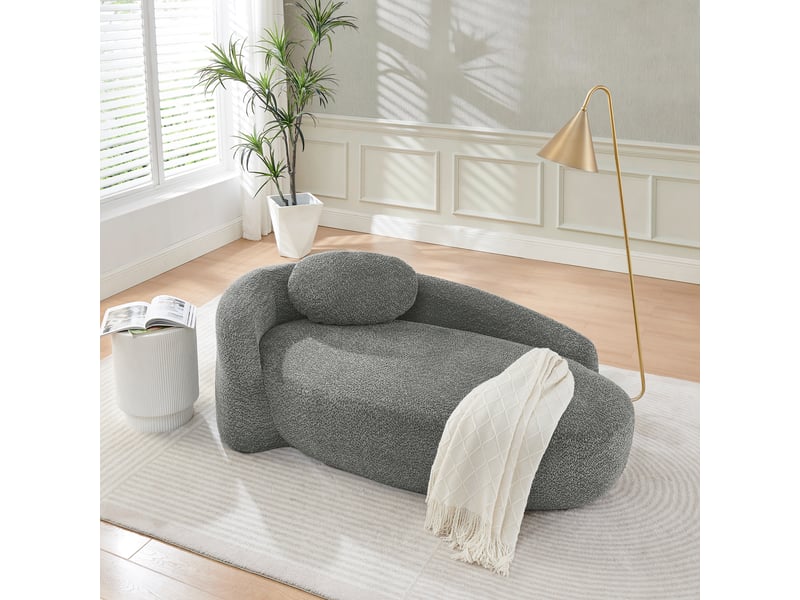 Canapé une place en tissu teddy gris foncé, canapé compact pour petit espace avec coussin et assise en mousse haute résilience - Conforama E