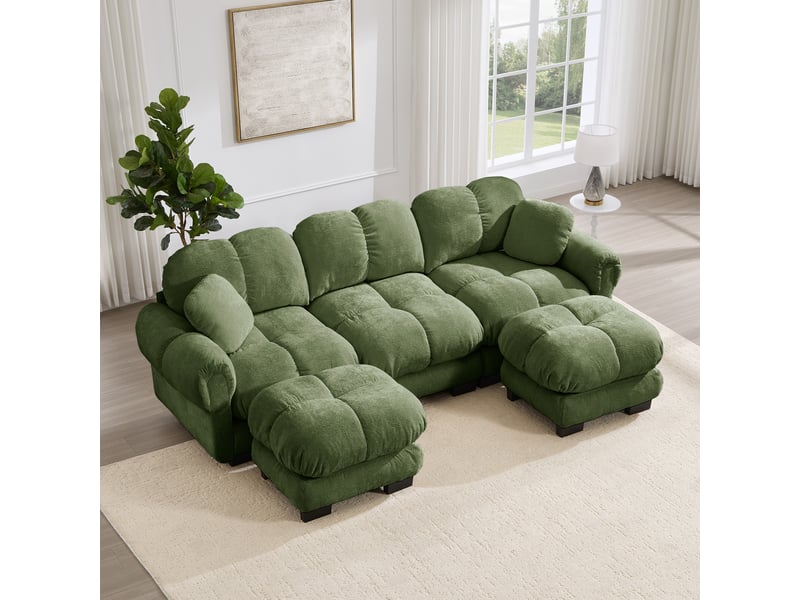 Canapé d'angle, canapé 3 places, vert, avec pouf, style cloud, pour salon, mobilier pour espace de vie, adapté à l'espace de vie - Conforama R