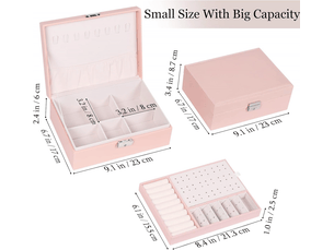 Boîte à bijoux pour femme, coffret à bijoux en cuir verrouillable de 2 couches organisateur à bijoux, petit jewelry stockage cas rangement(rose)