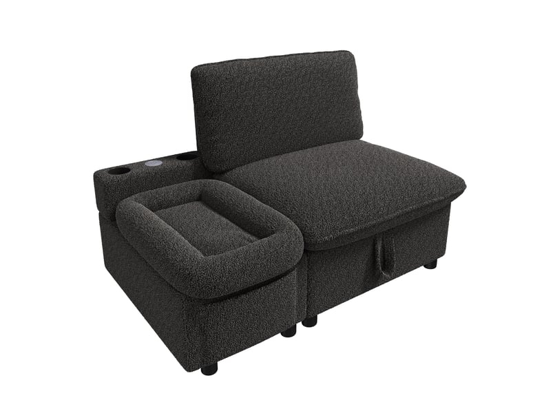  Fauteuil 1 place 110x81x87 cm, canapé avec rangement, rangement dissimulé, rangement intégré, ports usb et type-c, design moderne, tissu peluche gris OPULERANE TRADING LTD - Conforama A