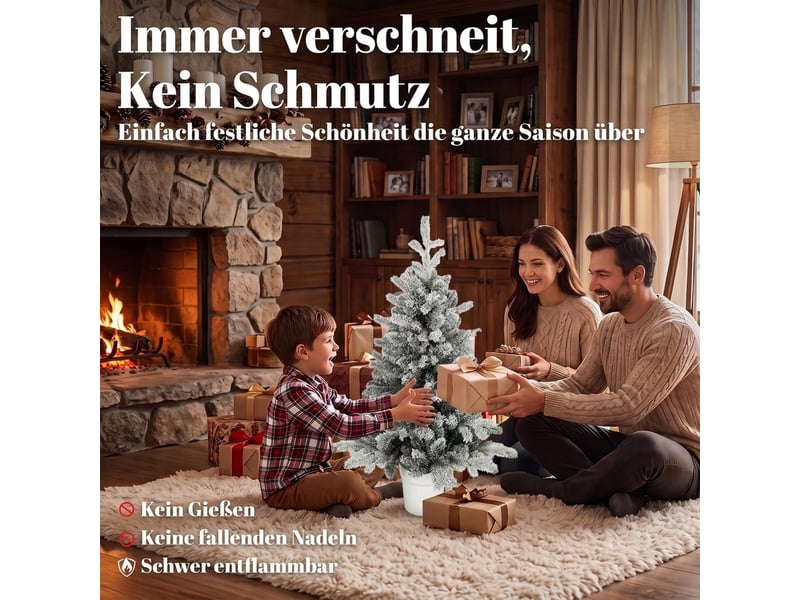  Mini sapin de noël de 90 cm avec 296 extrémités de branches, pot effet neige, mini sapin de table pour la maison ou le bureau, blanc  - Conforama D