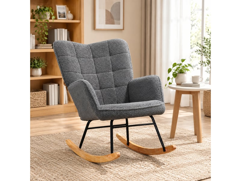  Fauteuil à bascule modenvie en polyester effet bouclette gris foncé 71 x 98 x 101 cm  - Conforama E