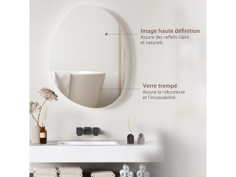  Miroir salle de bain avec éclairage led 80 x 60 cm, miroir lumineux mural avec antibuée, mémoire, ip44, argenté  - Conforama R