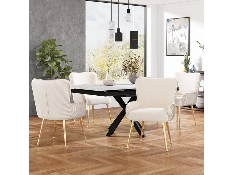 Chaises salle à manger en velours, structure métal doré, chaises rembourrées confortables, support lombaire ergonomique - Conforama B