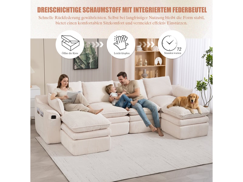  Canapé d'angle panoramique fixe 4 places tissu beige canapé compressible - Conforama E