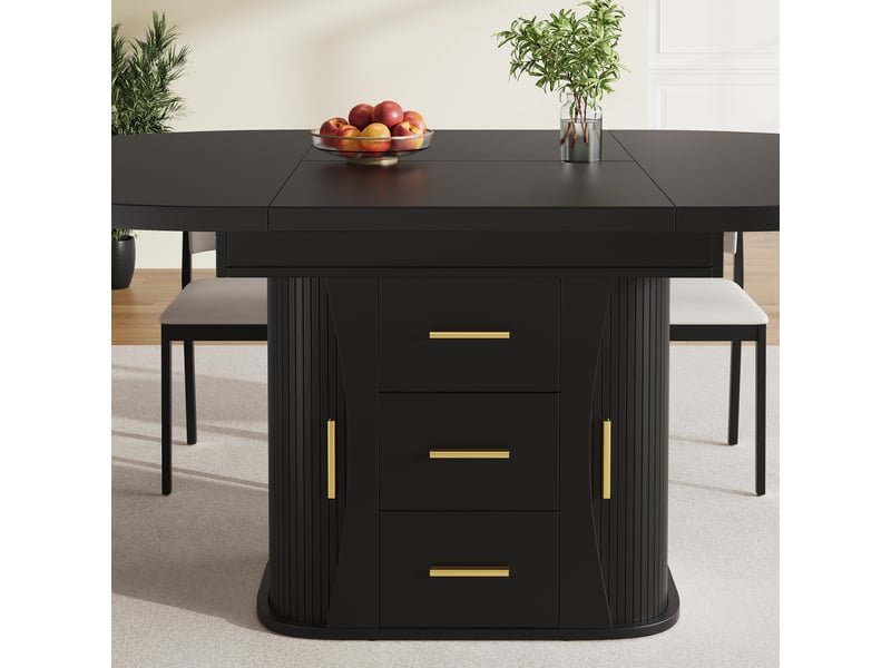 Table extensible avec rangement en mdf pour salle à manger 118-158×118×77 cm noire  - Conforama D