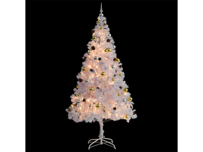 Sapin de noël - arbre de noël artificiel pré-éclairé avec boules blanc 210 cm - Conforama D