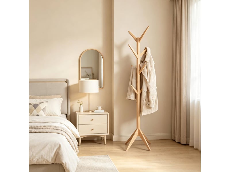  Porte-manteau sur pied en bois naturel, 8 crochets, design moderne  - Conforama B