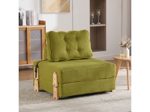 Fauteuil convertible 1 place - 90x86x84cm - chauffeuse pliable en lit d'appoint tissu velours côtelé et bois - vert