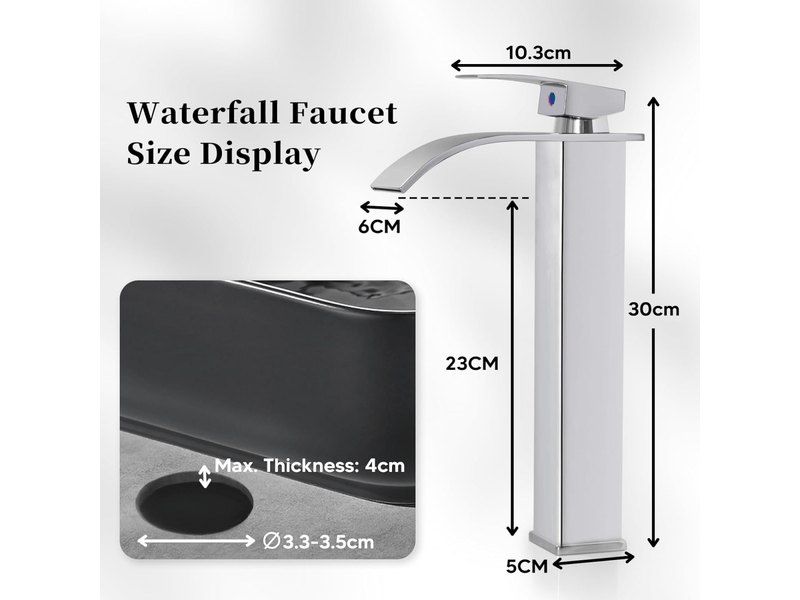  Robinet de lavabo cascade gris, mitigeur de lavabo avec bec haut de 232 mm, robinet cascade gris g 38  - Conforama E