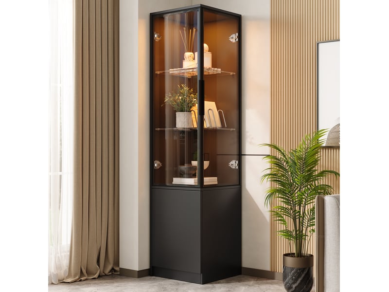  Vitrine d’angle 40x40x160 cm noire avec led contrôlée par application  - Conforama B