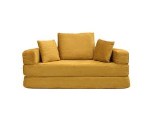 Canapé-lit pliable corda, jaune, modulable, ovale 173x176 cm, coussins, tissu velours côtelé, multifonctionnel
