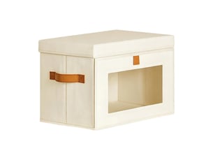 Lot de 1 bacs de rangement pliables en non-tissé beige avec fenêtre – organiseur pour vêtements et dressing