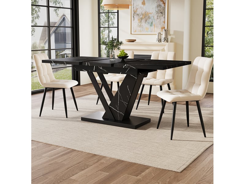 Table à manger extensible 120-160 cm, largeur 75 cm, mdf effet marbre noir et métal - Conforama D