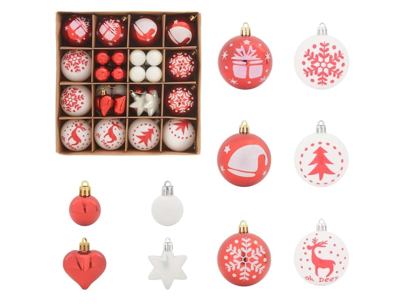Ensemble de boules de noël 40 pc rouge et blanc ø 6 cm cf61837 - Conforama A