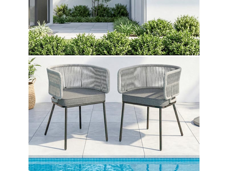  Lot de 2 fauteuils de jardin, chaise de jardin, acier, résine tressée, 46x58x72cm, gris  - Conforama C