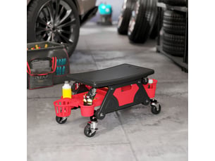 Tabouret d'atelier rouge mobile, roulettes rotatives à 360°, supporte 135 kg, plateaux 86x33x33 cm