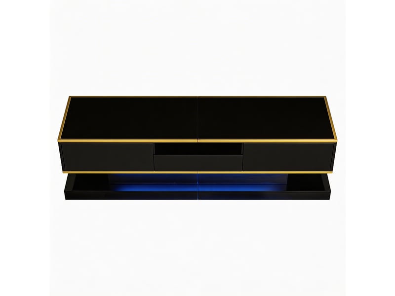  Meuble tv moderne 3 tiroirs 1 compartiment ouvert finition brillante led multicolore 180x38x45 cm  - Conforama D