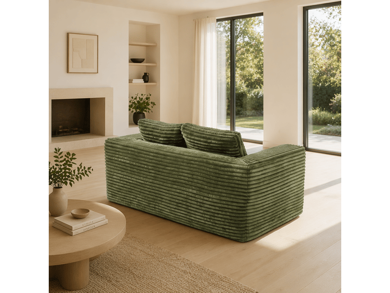 Canapé compact 2 places 160x88x58 cm, canapé de sol en mousse à assise profonde, pour appartement chambre bureau, velours côtelé, vert Sol Morn - Conforama E