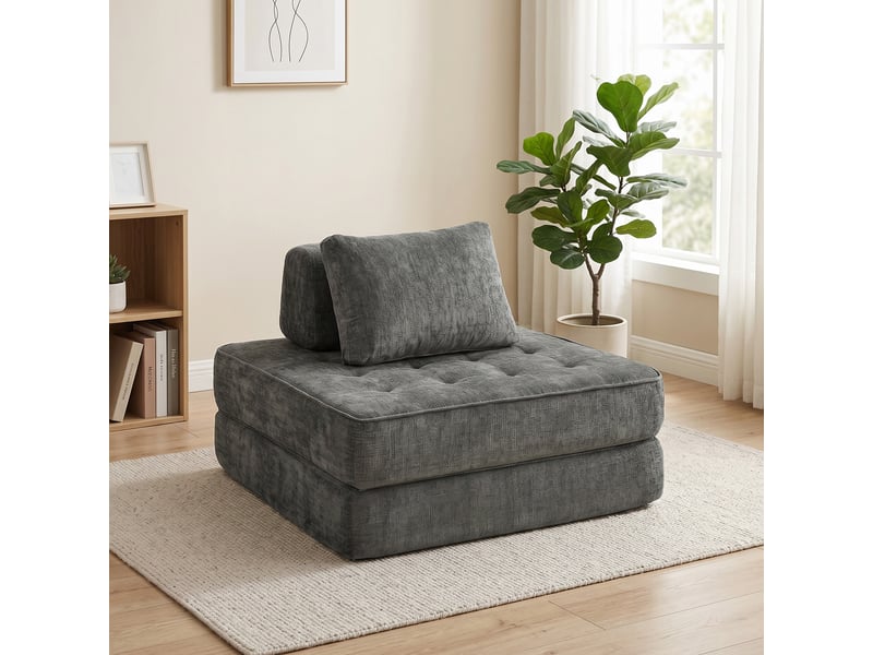 Canapé-lit pliant 2 en 1, chauffeuse 1 place, convertible en chenille, coussin épais, gris, dossier et oreiller - Conforama D