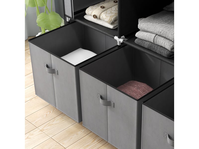  Armoire en tissu avec 2 penderies, 5 étagères et 3 tiroirs en acier 125×43×162,5 cm gris foncé  - Conforama C