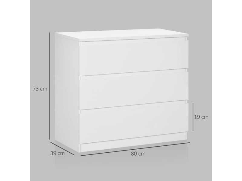  Commode 3 tiroirs, meuble de rangement épuré pour chambre, 80l x 39p x 73h cm, intérieur  - Conforama C
