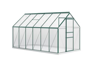 Serre de jardin en polycarbonate 190 x 375 x 199 cm, avec fenêtre ouvrante et porte coulissante, structure en aluminium, verte