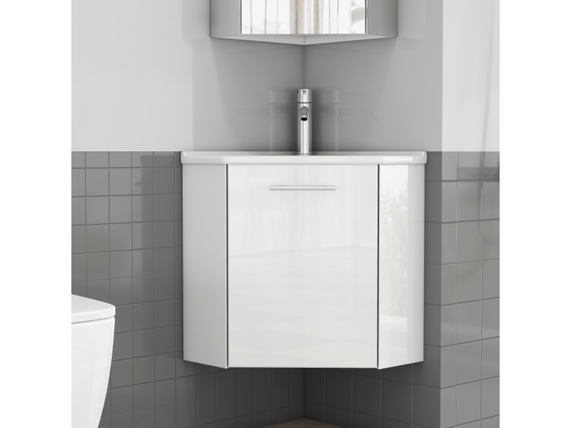  Meuble lave-mains d’angle gain de place avec vasque céramique 39,8 x 24,8 x 40 cm prémonté  - Conforama E