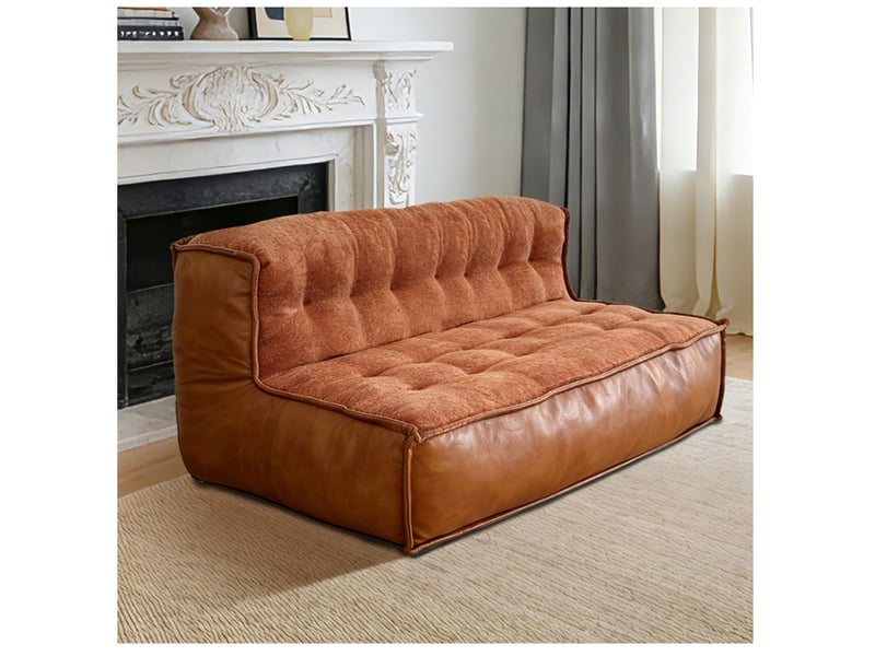  Canapé 2 places modenvie dossier capitonné incurvé 126 x 85 x 56 cm flanelle marron  - Conforama B