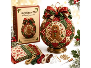 Kit diy noël sans couture, ornement patchwork pour sapin avec tissu, perles et ruban, décoration créative fait main, bonhomme en pain d'épices