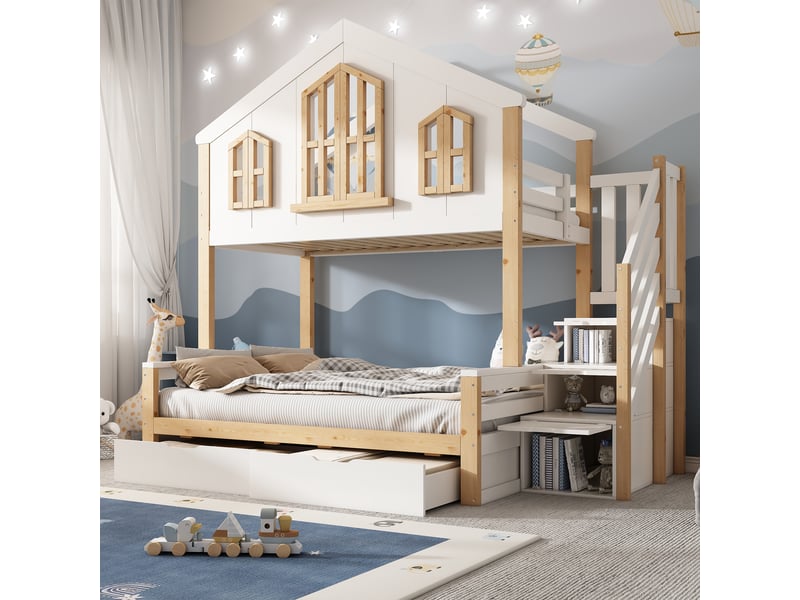 Lit superposé maison 90x200140x200 cm avec 2 tiroirs Fay Lum - Conforama D