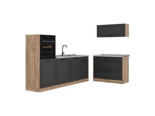 Vicco cuisine, anthracite campagnechêne doré, 220cm plan de travail marbre