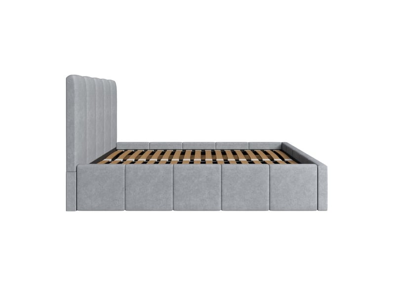 Lit adulte ravello 180x200 cm en tissu gris avec tête de lit capitonnée et sommier inclus - Conforama D