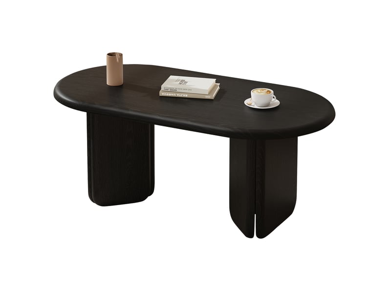  Table basse ovale 90x50x40 cm design moderne, pieds décoratifs, mdf, plateau effet bois noir  - Conforama A