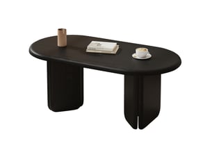 Table basse ovale 90x50x40 cm design moderne, pieds décoratifs, mdf, plateau effet bois noir