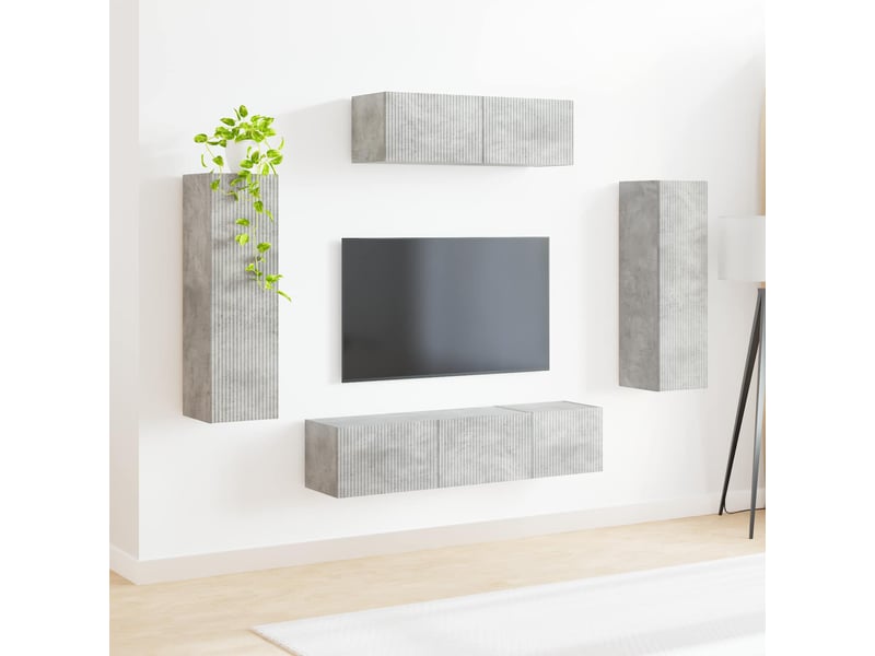  Meuble tv - banc tv - meuble de rangement 5 pcs gris béton  - Conforama D