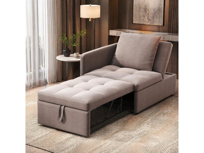  Canapé convertible 3 en 1 avec dossier réglable et coussin, pour petits espaces, en tissu lin gris compact  - Conforama D