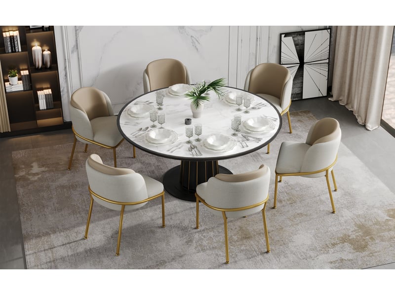  Chaises de salle à manger lot de 2 avec pieds réglables  - dossier ergonomique, simili cuir et métal - beige  - Conforama C
