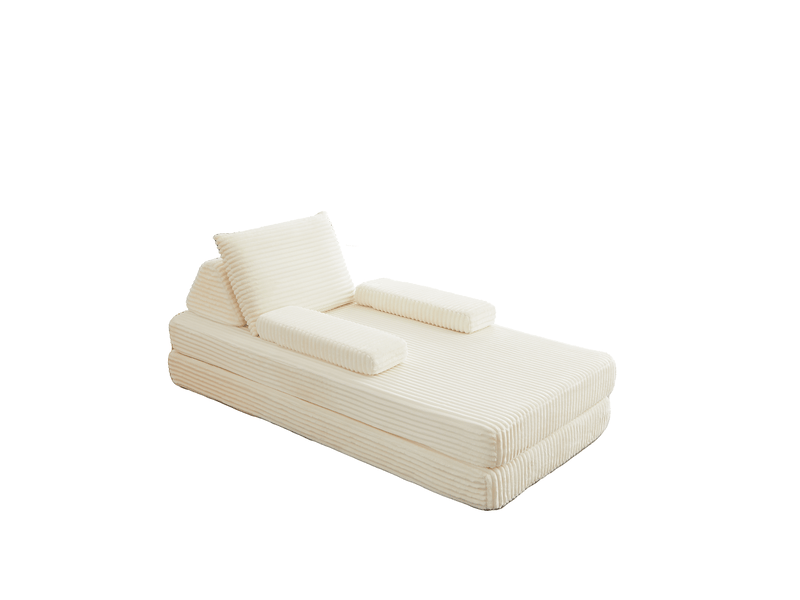  Canapé modulable convertible 211 cm en velours côtelé, canapé-lit avec 2 dossiers triangulaires, 2 coussins et 2 accoudoirs amovibles - beige  - Conforama A