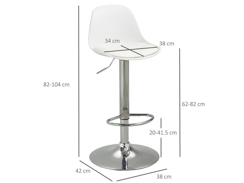  Lot 2 tabourets cuisine design pivotants, dossier, repose-pieds, réglables, similicuirpolypropylène, acier, 38x42x82-104 cm, blanc.  - Conforama E