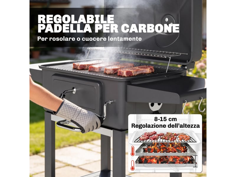  Barbecue à charbon avec couvercle et fumoir, 0,23 m², thermomètre, noir  - Conforama W