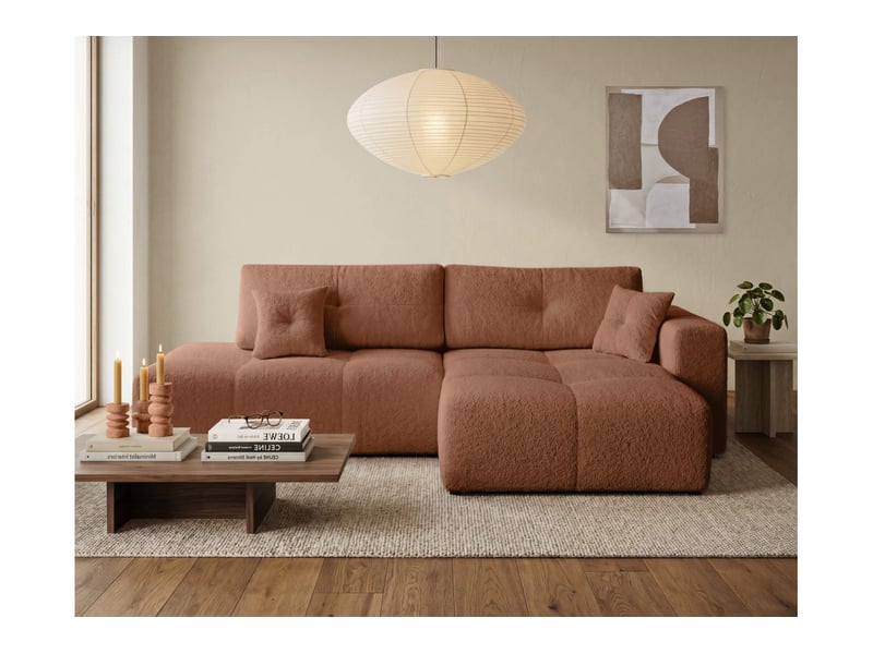  Celine - canapé d'angle fixe convertible 4 places en bouclette  - Conforama B