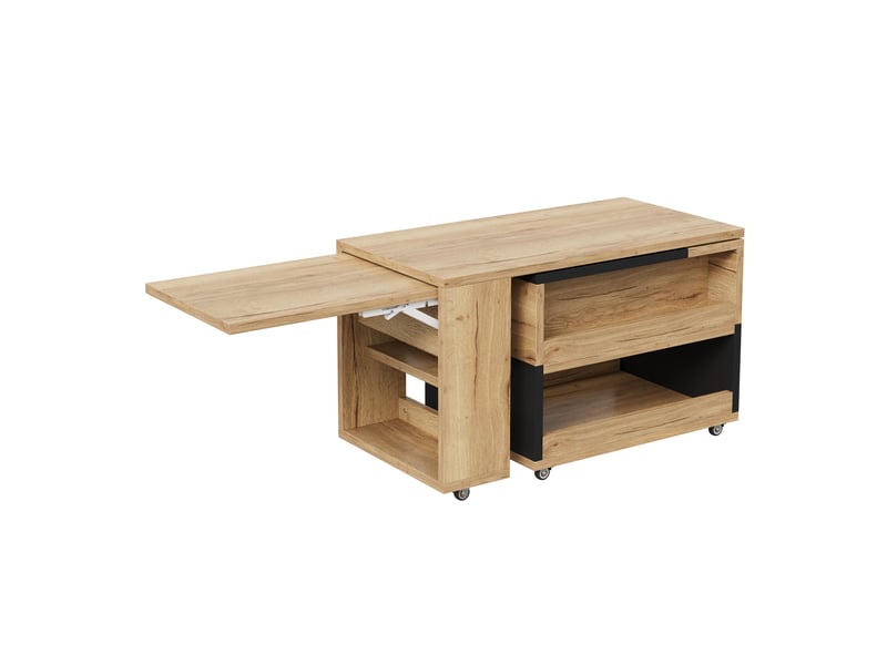  Table basse extensible 161,5x46x67 cm plateau relevable 360° naturel et noir  - Conforama D