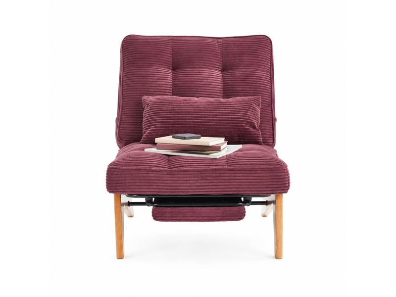  Fauteuil relax réglable avec repose-pieds et coussin lombaire en velours côtelé rouge bordeaux  - Conforama A