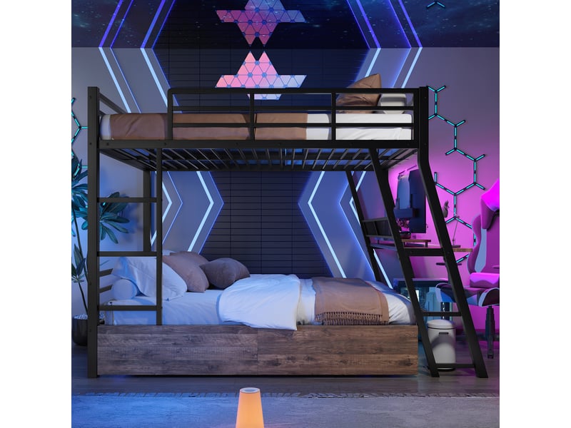  Lit superposé 140x200cm coloris noir led lit enfant noir - Conforama D