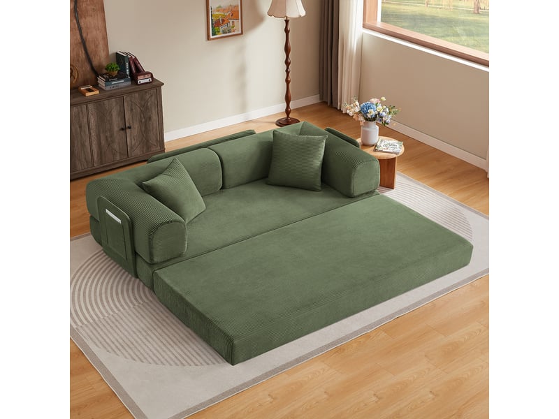 Canapé droit convertible en mousse vert, 2 matelas de 17 cm, structure métallique IKSETERA TRADING LTD - Conforama B