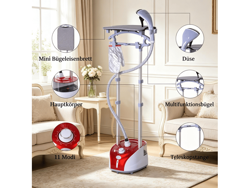  Défroisseur vapeur vertical 35 x 25 cm – rouge – planche intégrée, réservoir 2 l et hauteur réglable  - Conforama E