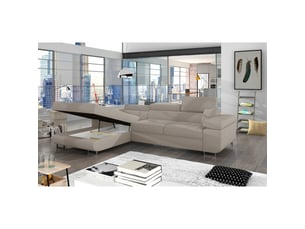 Canapé d'angle gauche fixe <strong></strong> <strong></strong> 4 places Tissu beige avec coffre de rangement